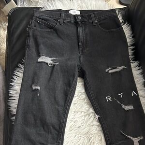 RtA Charcoal Distressed Straight Leg Jeans